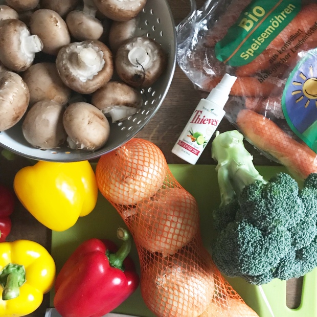 Meal prep using young living thieves fruit and veggie spray